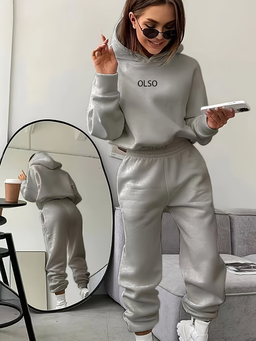 Casual Sweatshirt Set Women Letter Print 2 Piece Outfit Pullover Top Wide Leg Pants Loungewear S M L XL Multi Color US Warehouse