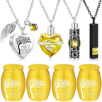 8-Piece Small Cremation Urns for Ashes – Alloy Keepsake Ash Holder Set with Family Tree Memorial Heart Locket Pendant for Adults Men & Women, Burial & Cremation Remembrance Gift, 8 Colors