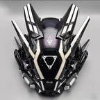 Cyberpunk LED Mask with Horns & Tassels Red and White Futuristic Headwear – Halloween Cosplay Costume, Rave Party Festival Mask, Photography Prop, Dress-Up Accessory & Collectible Gift