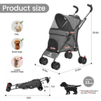 Portable Pet Stroller for Small Dogs & Cats – Foldable Travel Dog Stroller up to 33 lbs, Breathable Canopy, Smooth Wheels & Storage Basket, Ideal for Walks, Trips & Outdoor Adventures