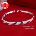 2-Pack 925 Sterling Silver Twisted Open Bangle Bracelet Set Hypoallergenic Matte Finish Adjustable Stackable Cuff Elegant Jewelry for Daily Wear Holiday Christmas Gift for Women