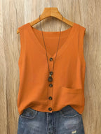 Artistic Vintage Knit Vest Women Loose V-Neck Sleeveless Cardigan Button Down with Pocket Spring Summer 2026 Collection – Acrylic Soft Knit