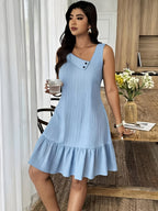 Women's Sleeveless Asymmetric Neck Dress – Solid Color 100% Polyester Woven Spring & Summer Fashion Dress for Casual & Elegant Occasions