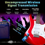 Wireless Guitar System 2.4GHz with Rechargeable Battery - Low Latency Audio Transmitter & Receiver for Electric Guitar, Acoustic, Bass, Violin & Keyboard, Plug & Play Instrument Wireless Kit