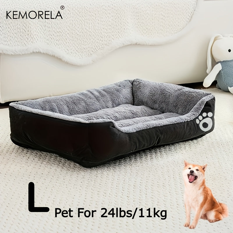 Large Rectangular Dog Bed with Paw Print Design for Small to Medium Dogs – Warm Soft Polyester Pet Bedding, Durable All-Season Dog Mat, Stylish Indoor Dog Bed