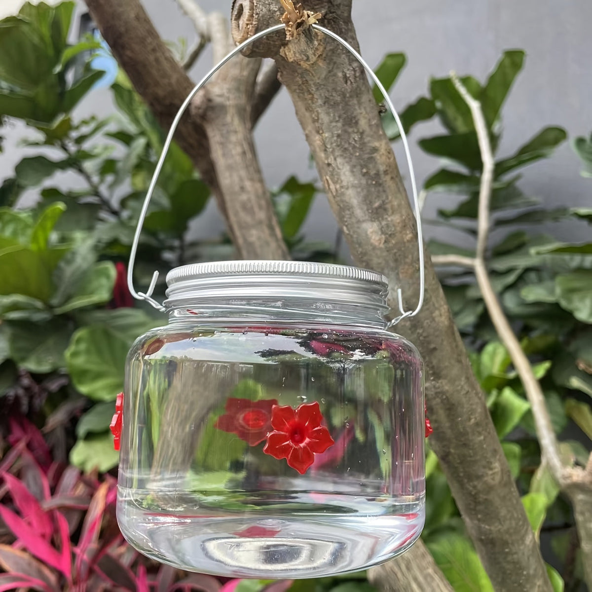 Large Hummingbird Feeder Outdoor 3-Hole & 4-Hole Flower Design Glass Nectar Feeder for Backyard Patio Garden Yard Decor – No Battery Required, Bird Watching Wildlife Gift