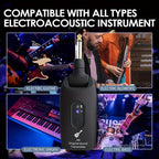 Wireless Guitar System 2.4GHz with Rechargeable Battery - Low Latency Audio Transmitter & Receiver for Electric Guitar, Acoustic, Bass, Violin & Keyboard, Plug & Play Instrument Wireless Kit