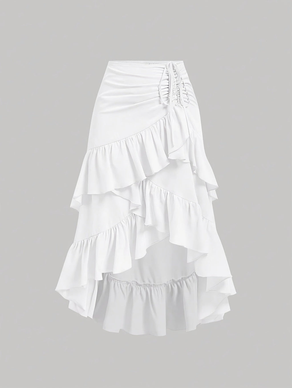 Women's Asymmetrical Pleated Hem Multi-Layer Midi Skirt – Flowy Chiffon-Style 100% Polyester Spring Fall Fashion Tiered Ruffle Swing Skirt