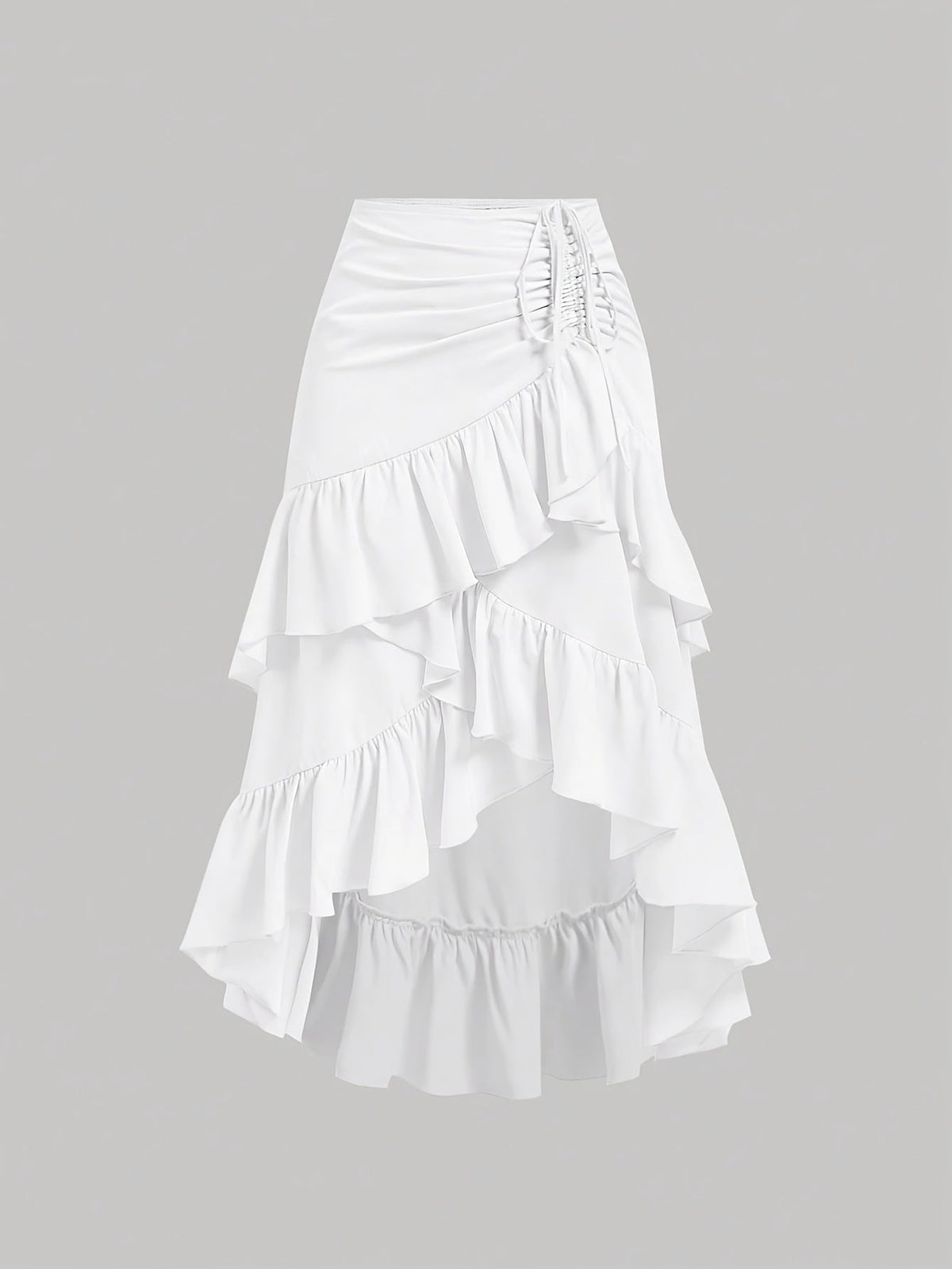 Women's Asymmetrical Pleated Hem Multi-Layer Midi Skirt – Flowy Chiffon-Style 100% Polyester Spring Fall Fashion Tiered Ruffle Swing Skirt