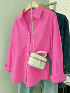 Women's Long Sleeve Button Down Shirts Solid Color Casual Loose Fit Blouse Tops for Women Classic Collar Office Work Shirt