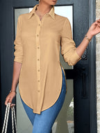 Women's Elegant Long Sleeve Button-Front Blouse | Non-See-Through Office Shirt with Side Slit | All-Season Professional Casual Top | Easy-Care Ladies Work Blouse | XS-XXL Multi-Color