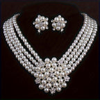 Luxury Bridal Necklace & Earring Set for Women – Silver Plated Beaded Jewelry Set for Wedding, Evening Party & Stage Performance, Elegant Dress Accessories