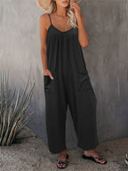 Women's Western Strappy Jumpsuit with Chest Pleats & Patch Pockets - Casual Long Pants Romper All Season Summer Vacation Fashion