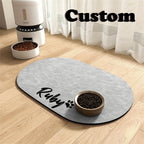 Personalized Quick-Dry Pet Feeding Mat with Non-Slip Rubber Base - Custom Name, Minimalist Dark Grey Design for Dogs & Cats, Indoor Use, Great Gift for Pet Owners