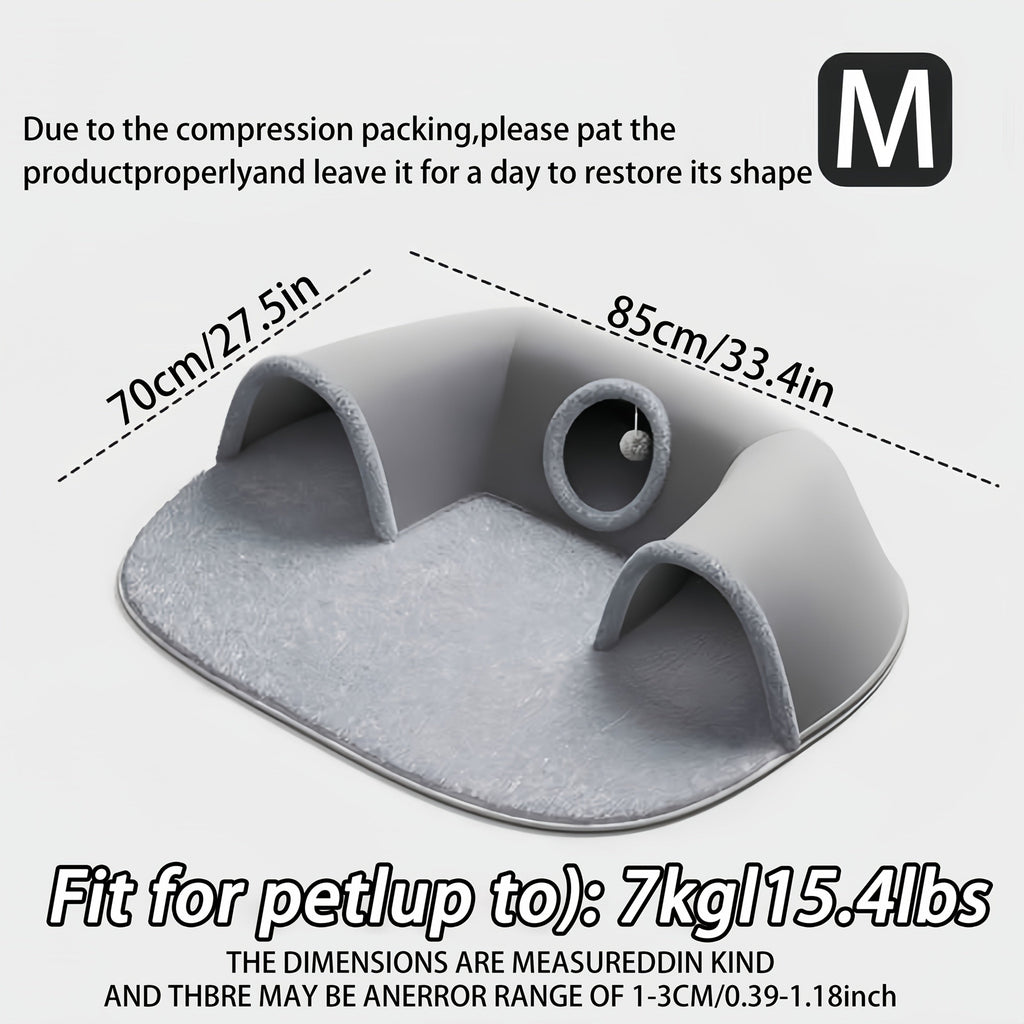 3-in-1 Cat Tunnel Bed with Play Mat & Warm Nest – Cozy Collapsible Cat Cave with Non-Slip Bottom for Small to Medium Cats, Rabbits & Hamsters, Indoor Pet Hideaway