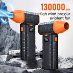 130000 RPM Turbo Fan Blower with USB-C Fast Charging, Smart Display & LED Light – 100 Wind Speed Settings for Car Cleaning, Dust Removal, Leaf Blowing, BBQ & Cooling – Black & Orange