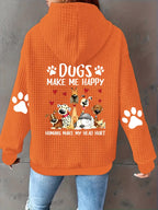 Dog Print Zip Up Hoodie Women Waffle Casual Sweatshirt Drawstring Geometric Pattern – 100% Polyester Machine Washable S-XXL Pink Black Grey Orange-Red