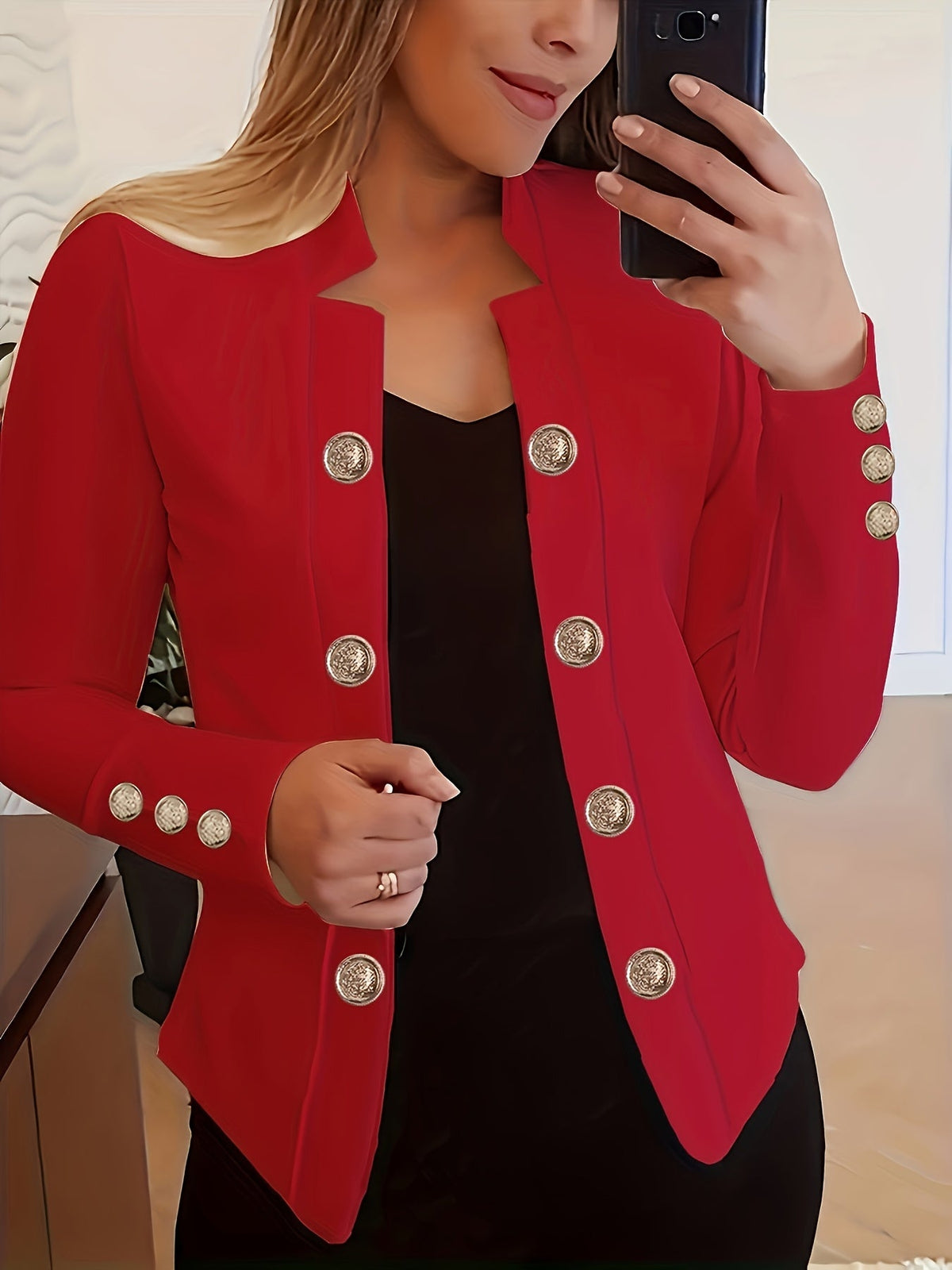 Women's Double-Breasted Cardigan Jacket – Cuffed Long Sleeve Solid Color Blazer-Style Coat for Spring, Fall & All-Season Wear